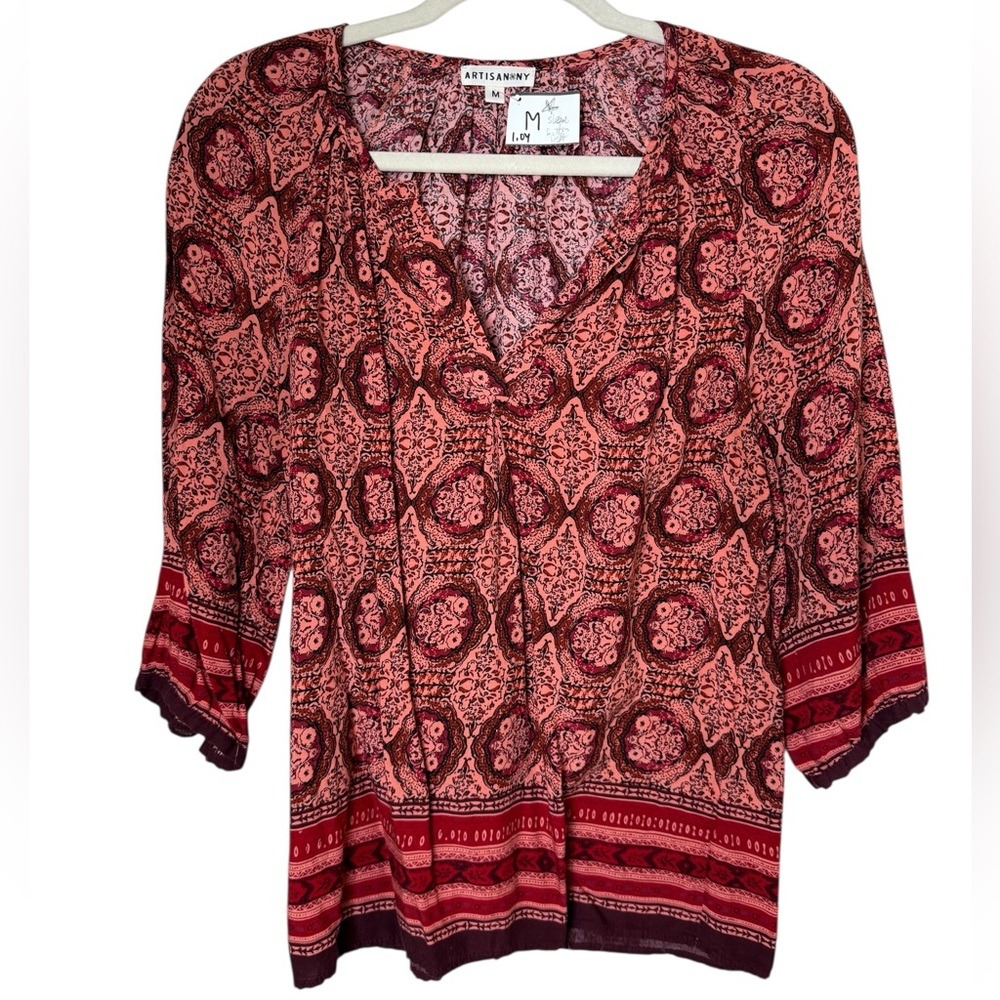 Artisan Red and Black Patterned Blouse